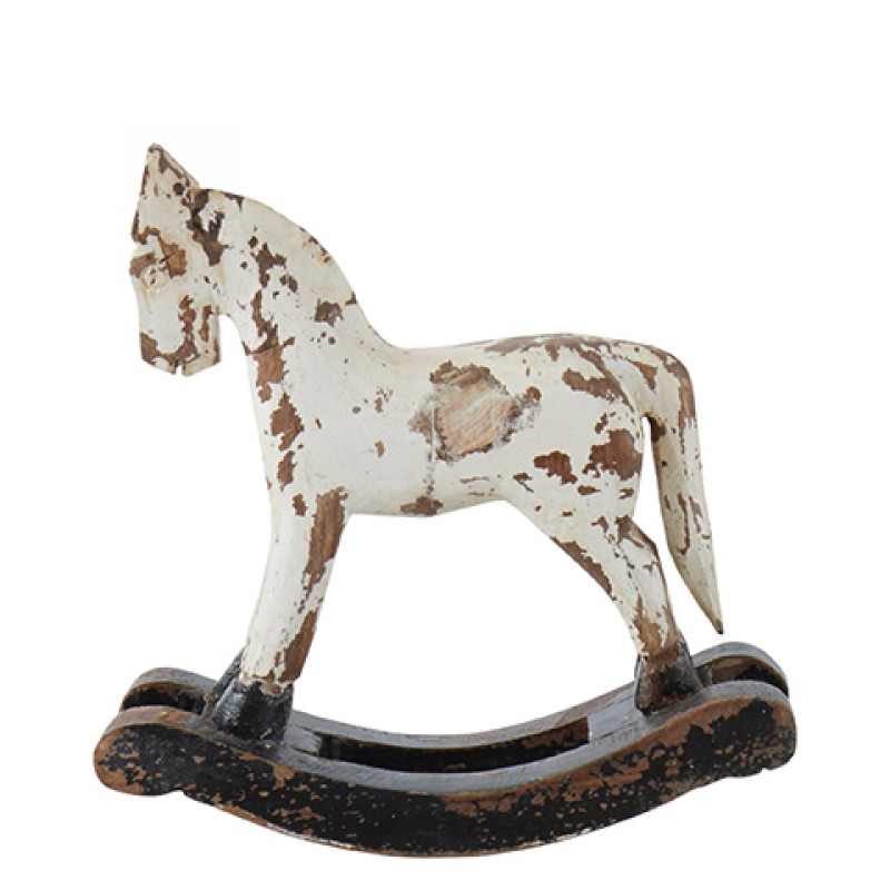 WHITE ROCKING WOODEN HORSE - DECOR OBJECTS